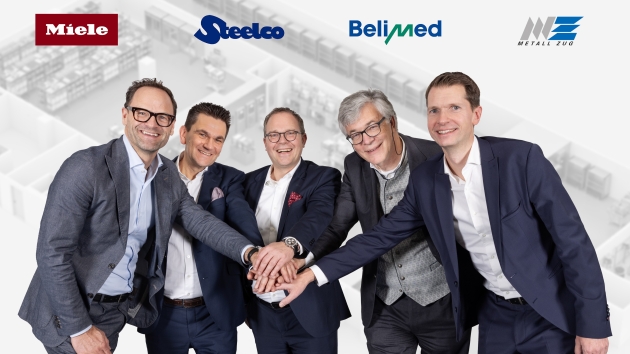 Miele und Metall Zug planen Joint Venture - Der Verwaltungsrat des neuen Joint Ventures (v.l.n.r.): Dr. Axel Kniehl (Miele), Dr. Stefan Breit (Miele), Dr. Christian Kluge (Miele), Martin Wipfli (Metall Zug AG) und Matthias Rey (Metall Zug AG) - Quelle: Miele